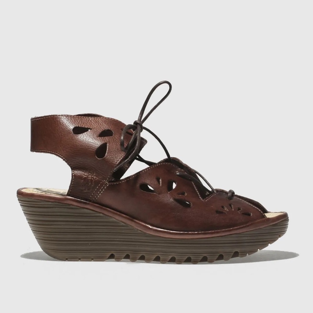 Fly London Dark Brown Leather Wedges